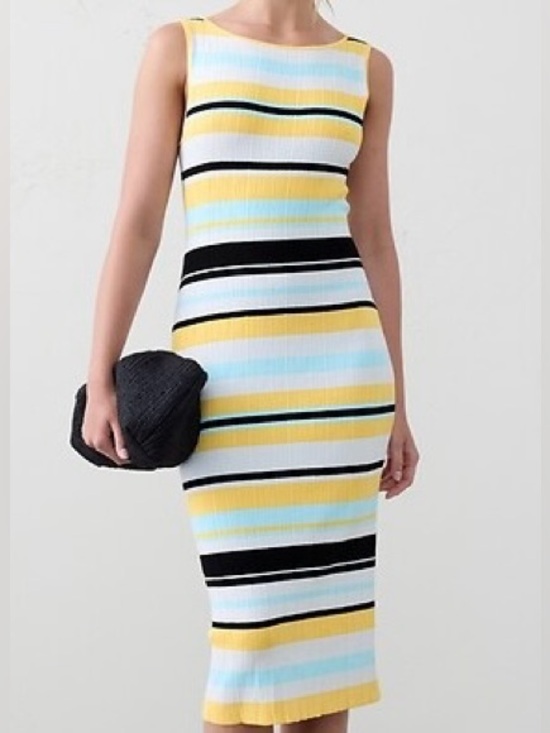 Banana Republic Dresses & Skirts - Banana Republic Dress Yellow Black White Stripe Pencil Sweater Dress Size Small